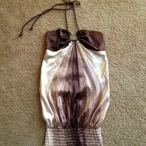 Brown Silk Colorblock Bebe Bubble Halter