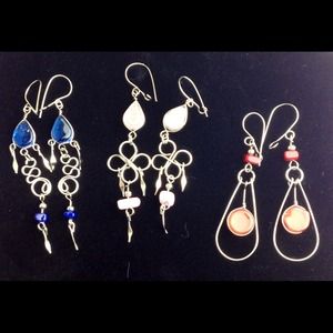 Three Pairs of Silver Dangle Earrings