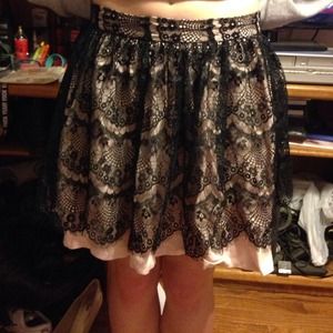 Pink with black lace skirt