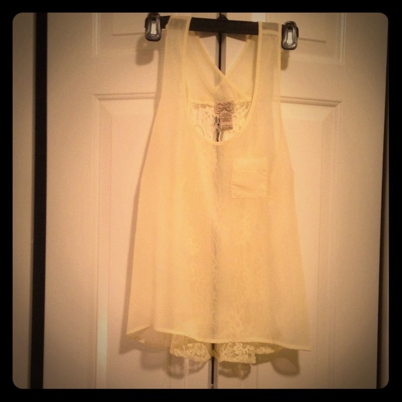 Sheer Pale Yellow Tank Top with Lace Back