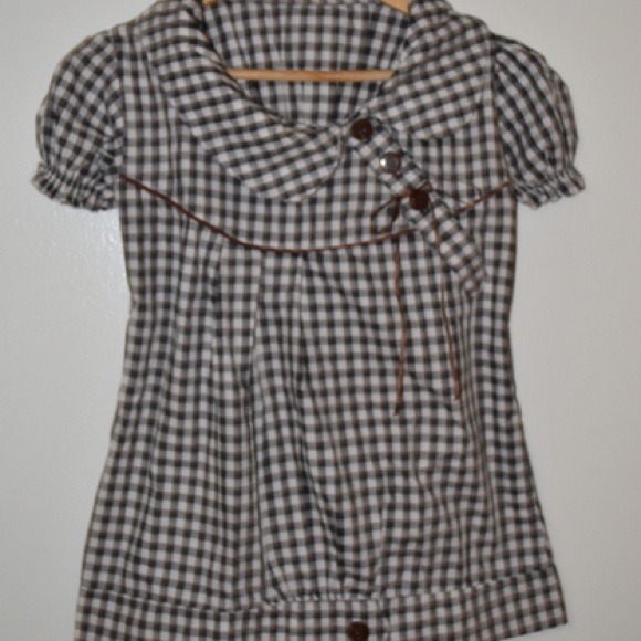 Black and white check casual top