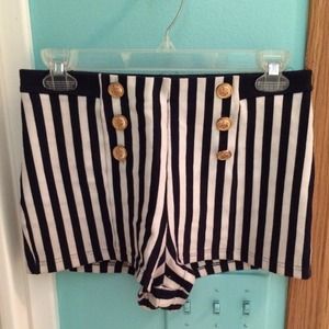 Navy Blue High Waisted Pinup Retro Sailor Shorts