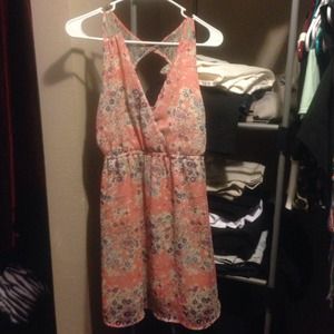 Soft pinkish coral colored floral and lace dress