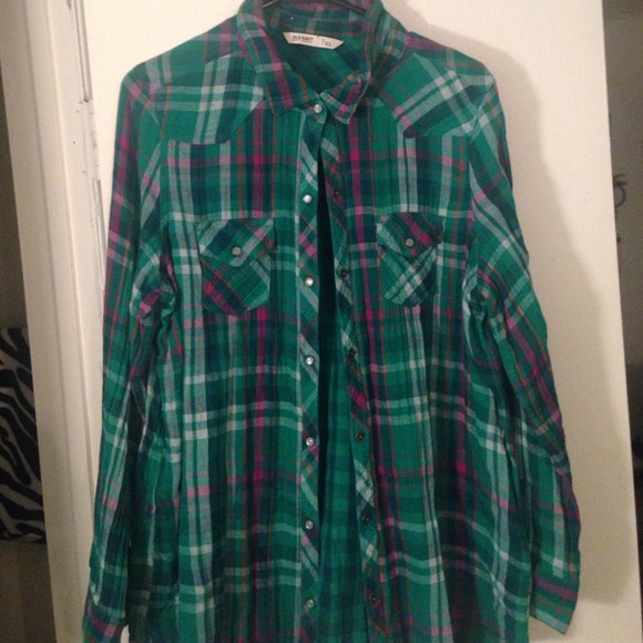 Plaid pink and green shirt