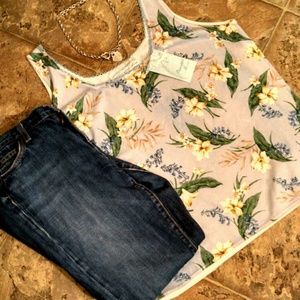 Tropical top with beaded neckline