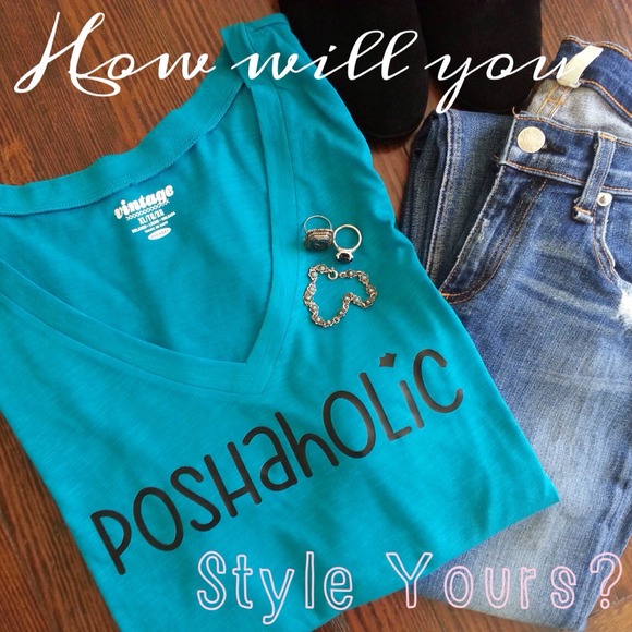 POSHaholic black or teal v-neck tees - Picture 3 of 4