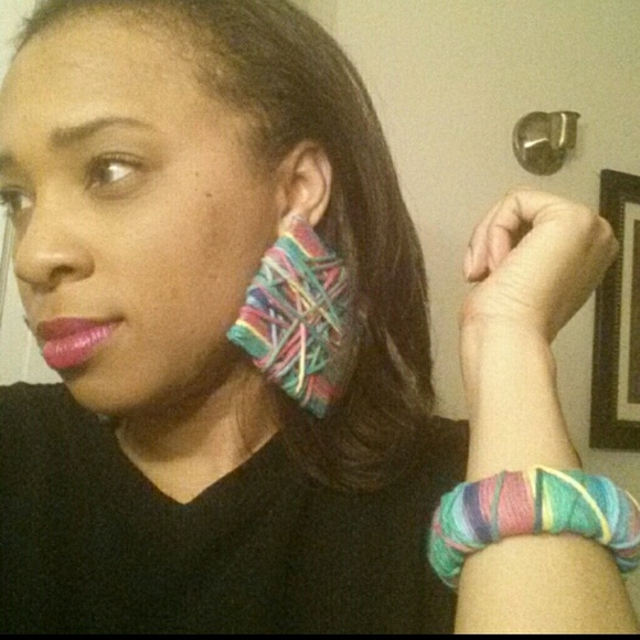 Yarn wrapped earring & cuff set