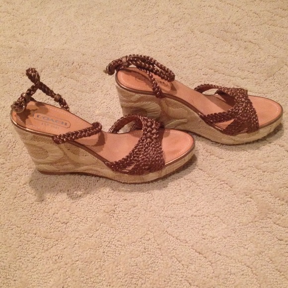 Coach Shoes - Coach woven wedge braided shimmery brown