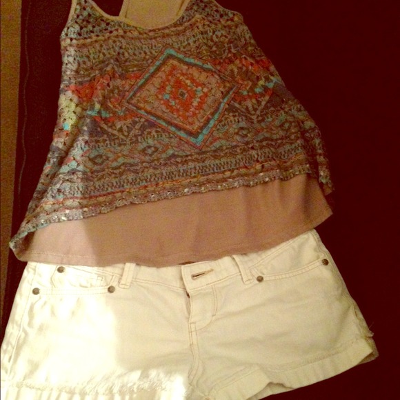 White denim  shorts with a cute tank