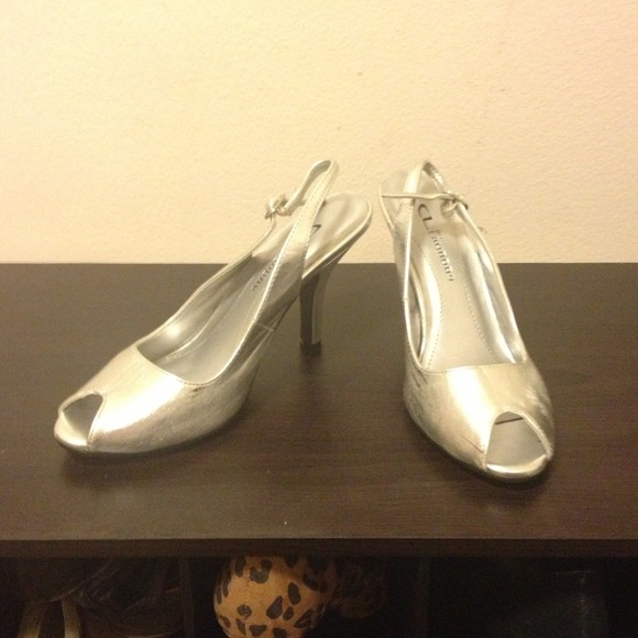 Silver Peep Toe Heels