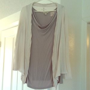 Grey knit top with crotched lace shoulder