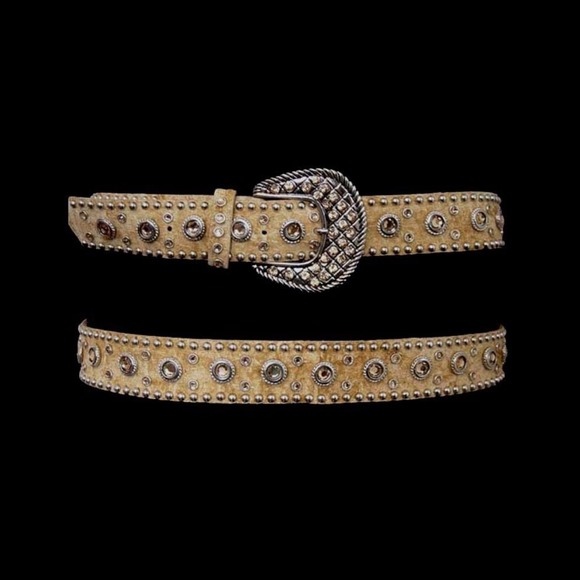 Leatherock Swarovski Crystal Beige Leather Belt L