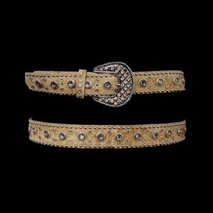 Leatherock Swarovski Crystal Beige Leather Belt L