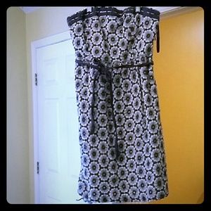 Strapless blue and white dress