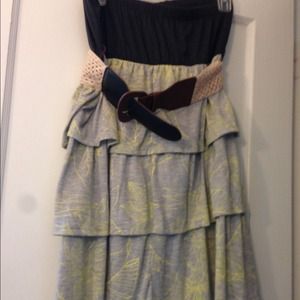 Strapless cotton dress. Blue/yellow