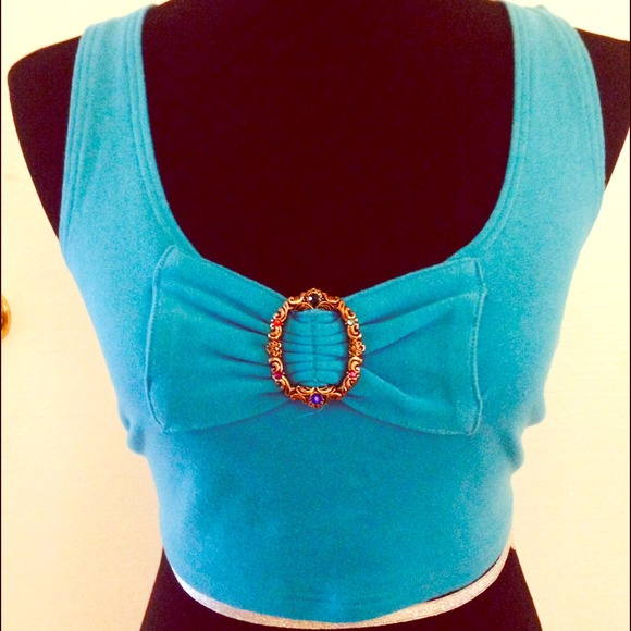 Vintage A'Milano teal crop top with embellishments