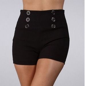 Black high waisted shorts with buttons