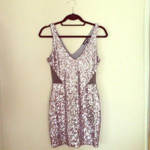 Sleeveless Silver Sequin Bebe Dress.
