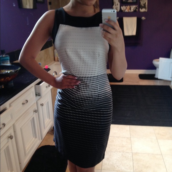 White and black polkadots dress
