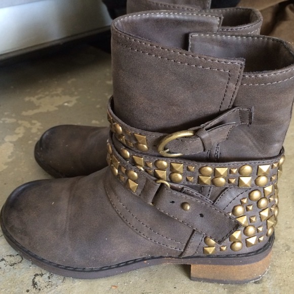 Brown studded biker boots