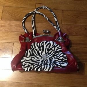Red black and white purse