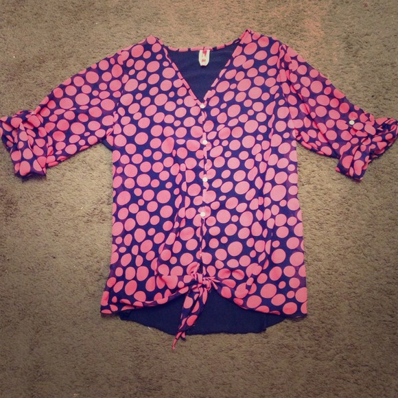 Pink & Navy Polka Dot Blouse