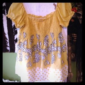 Bohemian Yellow, Black and White Print top