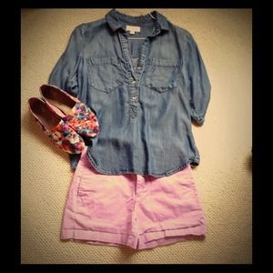 Anthropologie pin dot chambray shirt SZ Small