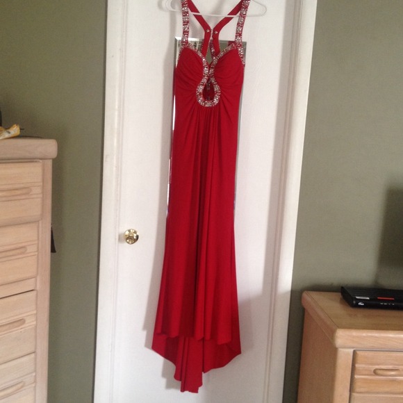 Red gown. Great for prom or special occasion