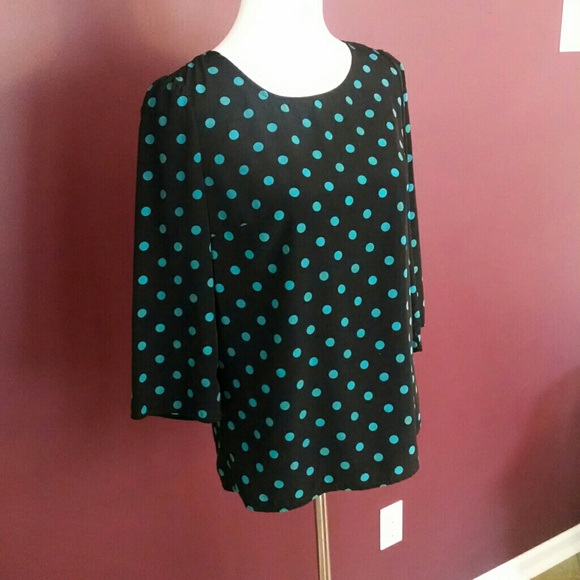 ***SOLD***Black and turquoise polka dot top Size