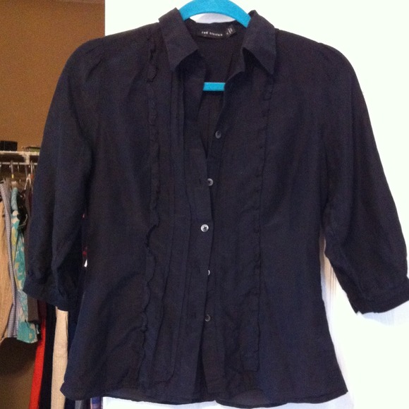 Black Half-Sleeved Button Up Blouse