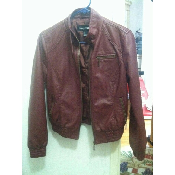 Burgundy bomber faux leather jacket size small