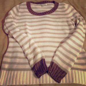 Banana Republic tan and white striped sweater.
