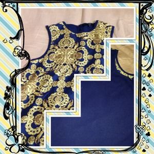 Silk front gold and navy top