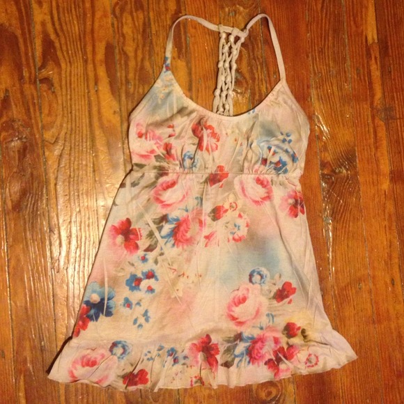 Decree Tan Floral Knotted halter Top S - Picture 1 of 4