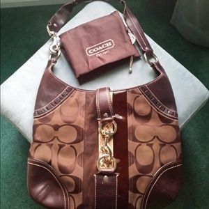 Coach Brown Shoulder Handbag with Snake Skin Line