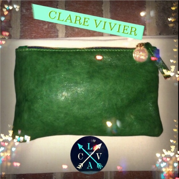 + SOLD + CLARE VIVIER Green Leather Clutch Handbag