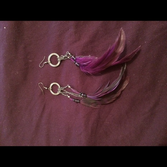 Purple feather earrings