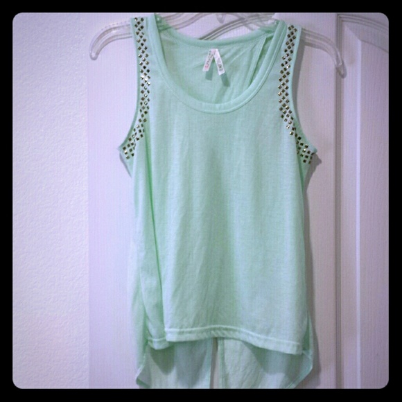 Mint green tank with gold studs