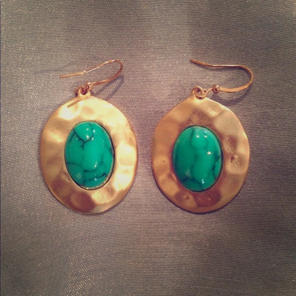 Gold plates turquoise earrings
