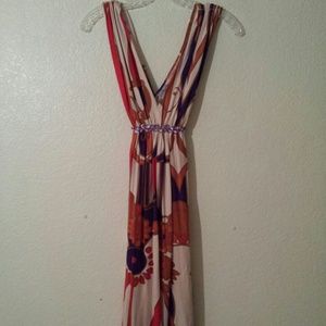 Empire Waist V-Line Sleeveless Embellished Dress