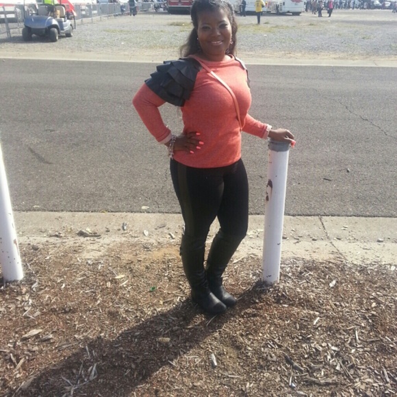 Leather sleeve sweater