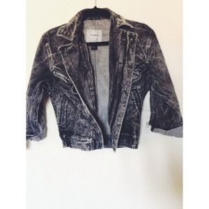 Asymmetrical acid wash jean jacket