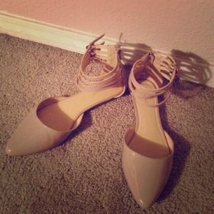 Nude Ankle Strap Flats