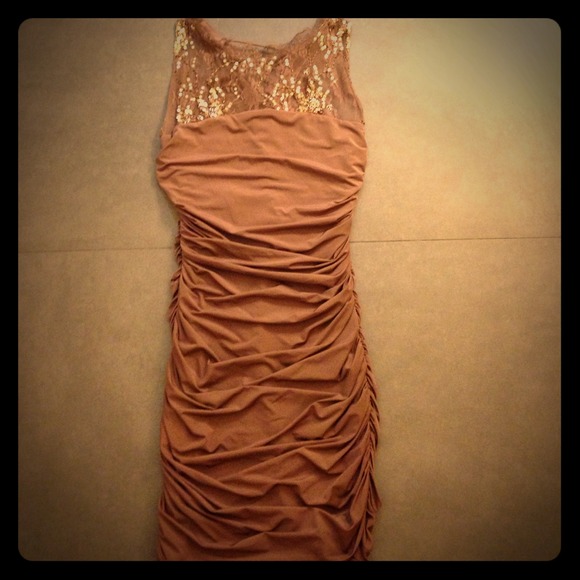 SOLD‼️Rushed sequin taupe fitted dress!!