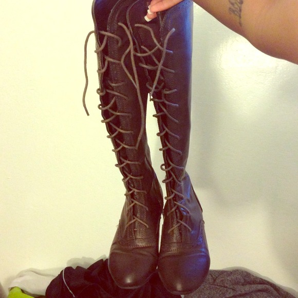 Knee high laced boots
