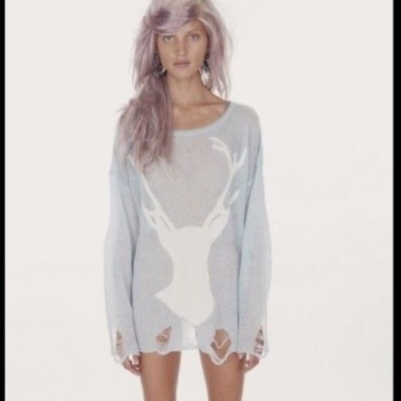 Wildfox Reindeer Antler Distressed Sweater