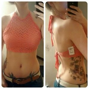 NWT Coral Knit Halter Crop Top