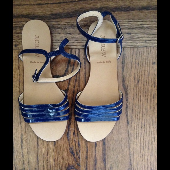 J Crew navy patent flat sandals, 5.5