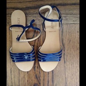 J Crew navy patent flat sandals, 5.5